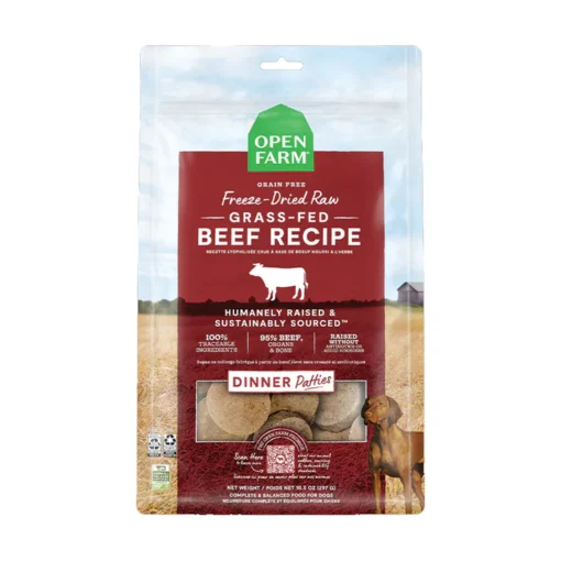 Open Farm Freeze Dried Raw Grass Fed Beef Patties Dry Dog Food 297G (EXP 04/02/26)