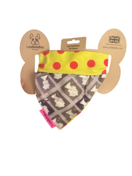 LolaBellaBoo reversible Bandana Grey STAMPS - Size MED/LARGE
