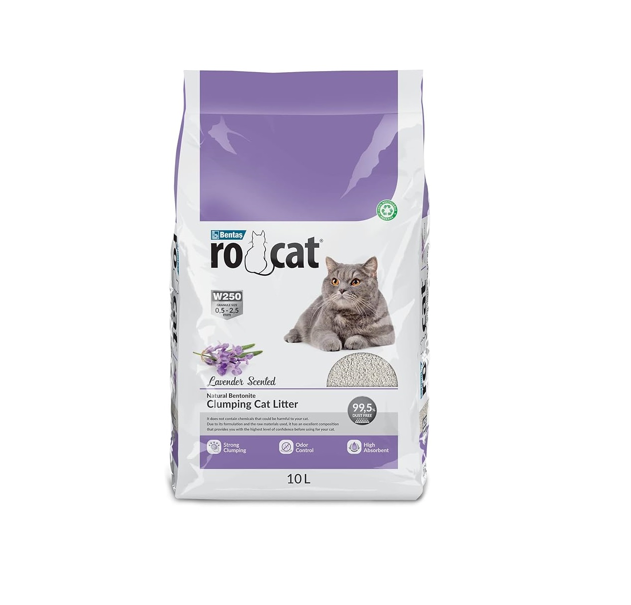 RoCat white bentonite clumping cat litter 10lt Lavendar