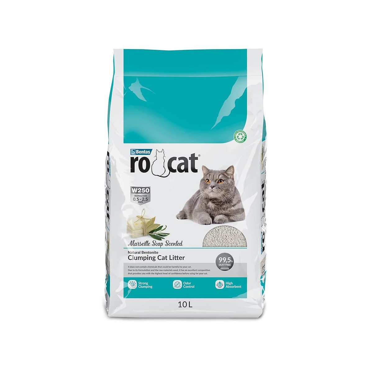 RoCat white bentonite clumping cat litter 10lt Marseille Soap