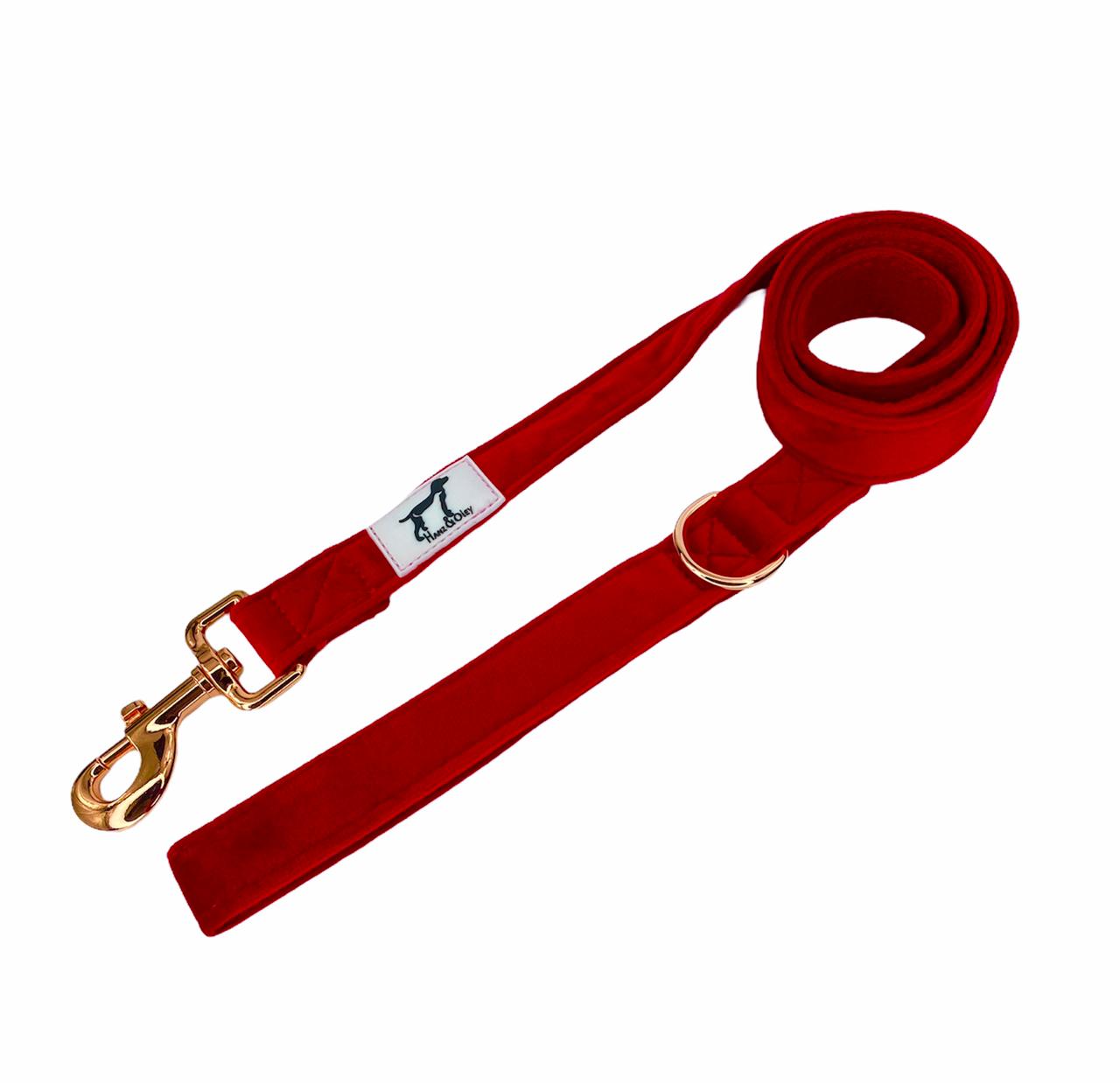 Hanz and Oley-Velvet Leash Red Rose 1.2m - Image 2