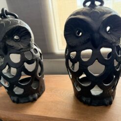 Preloved - Crate and Barrel OWL candle holders - ceramic - sold as pair - fit gar candles