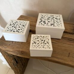 set of three wooden boxes with hinged lids - slight damage please see photos